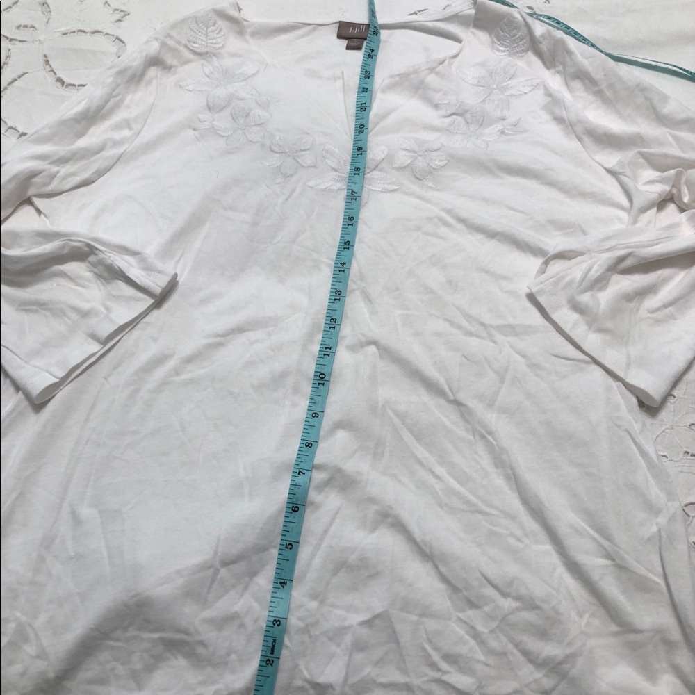 J Jill white long sleeve tee tunic top embroidered neckline new no tags
